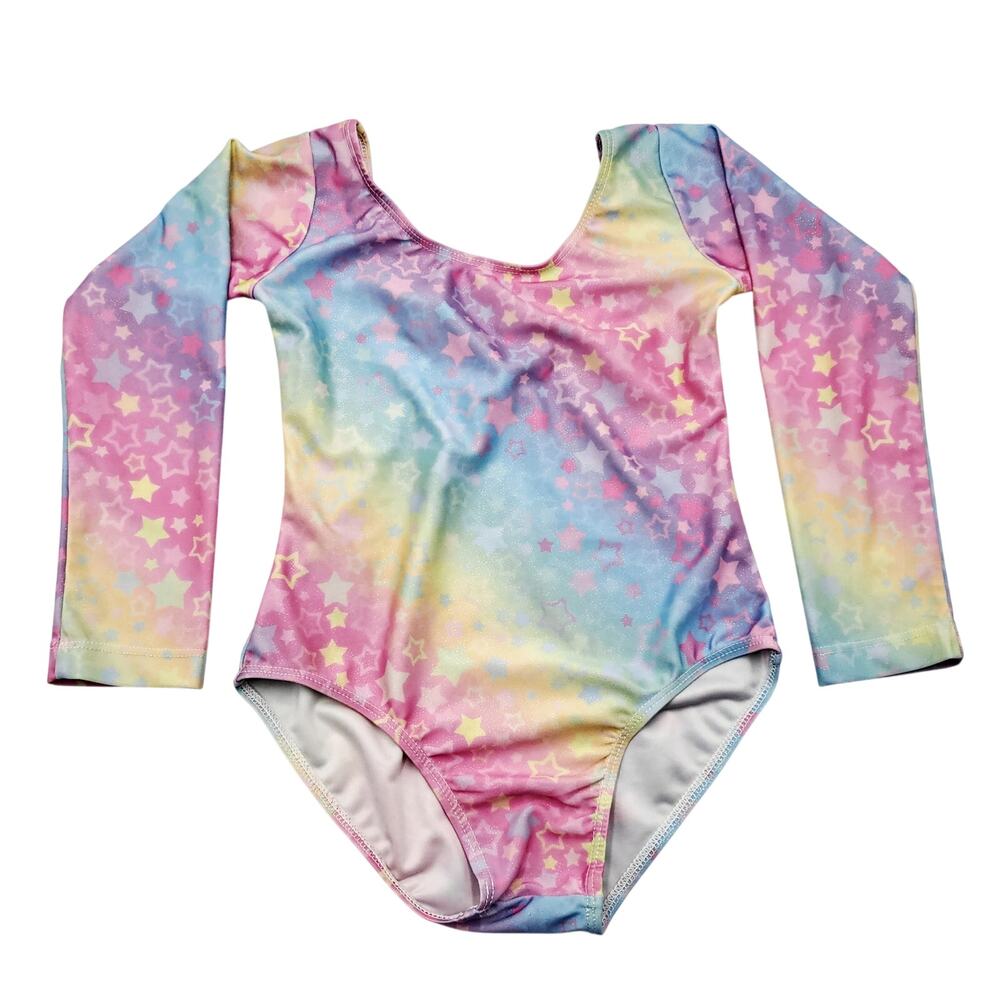 Zaclotre Gradient Rainbow Star Print Long Sleeve Leotard Girl's 130 (US 6-7)